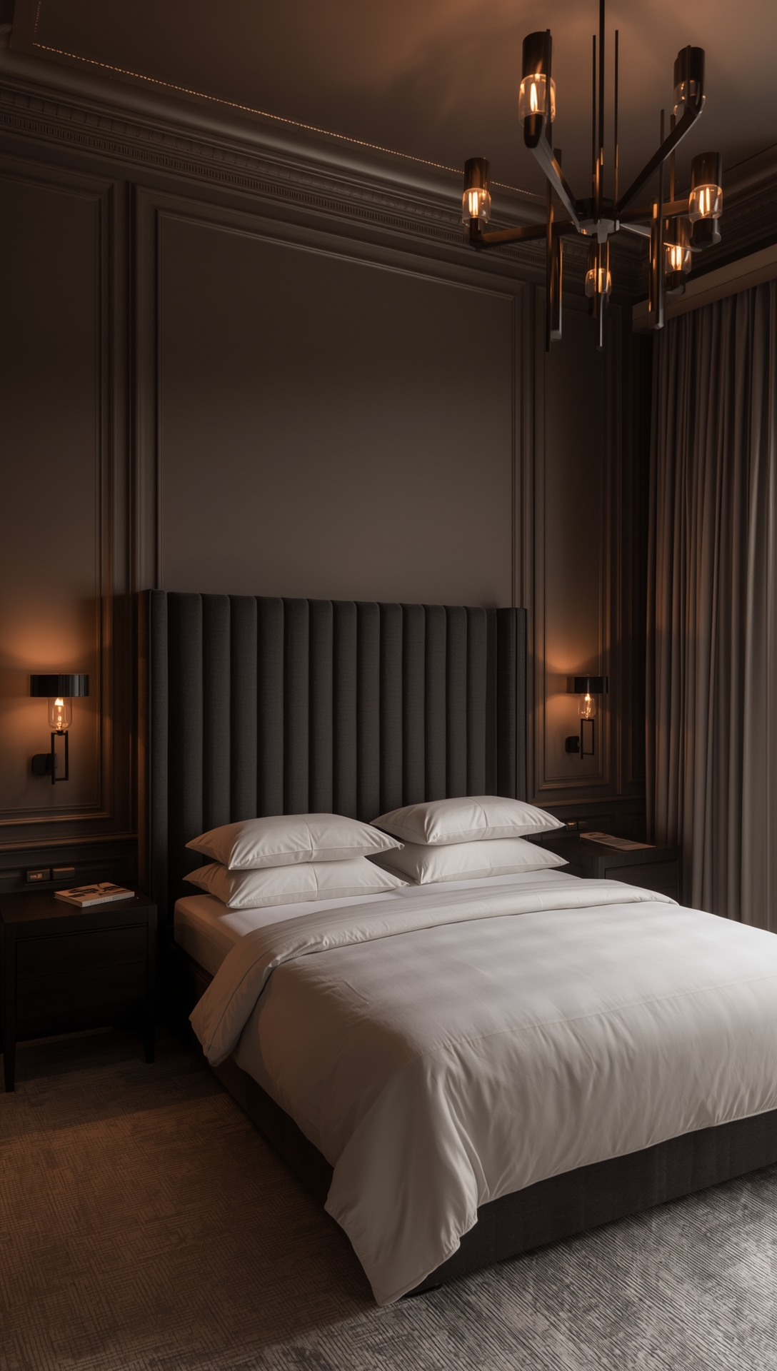 Mørkt soverom interiør