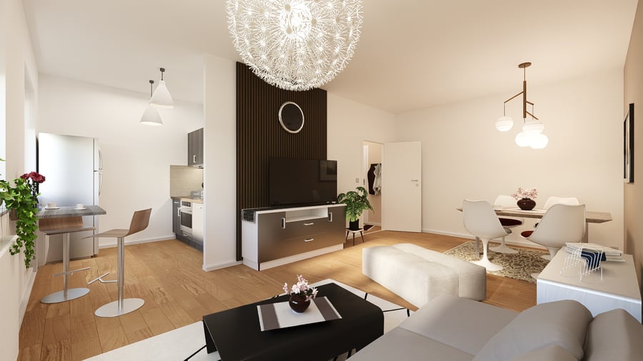 Fotorealistische Innenvisualisierung eines Wohnzimmers