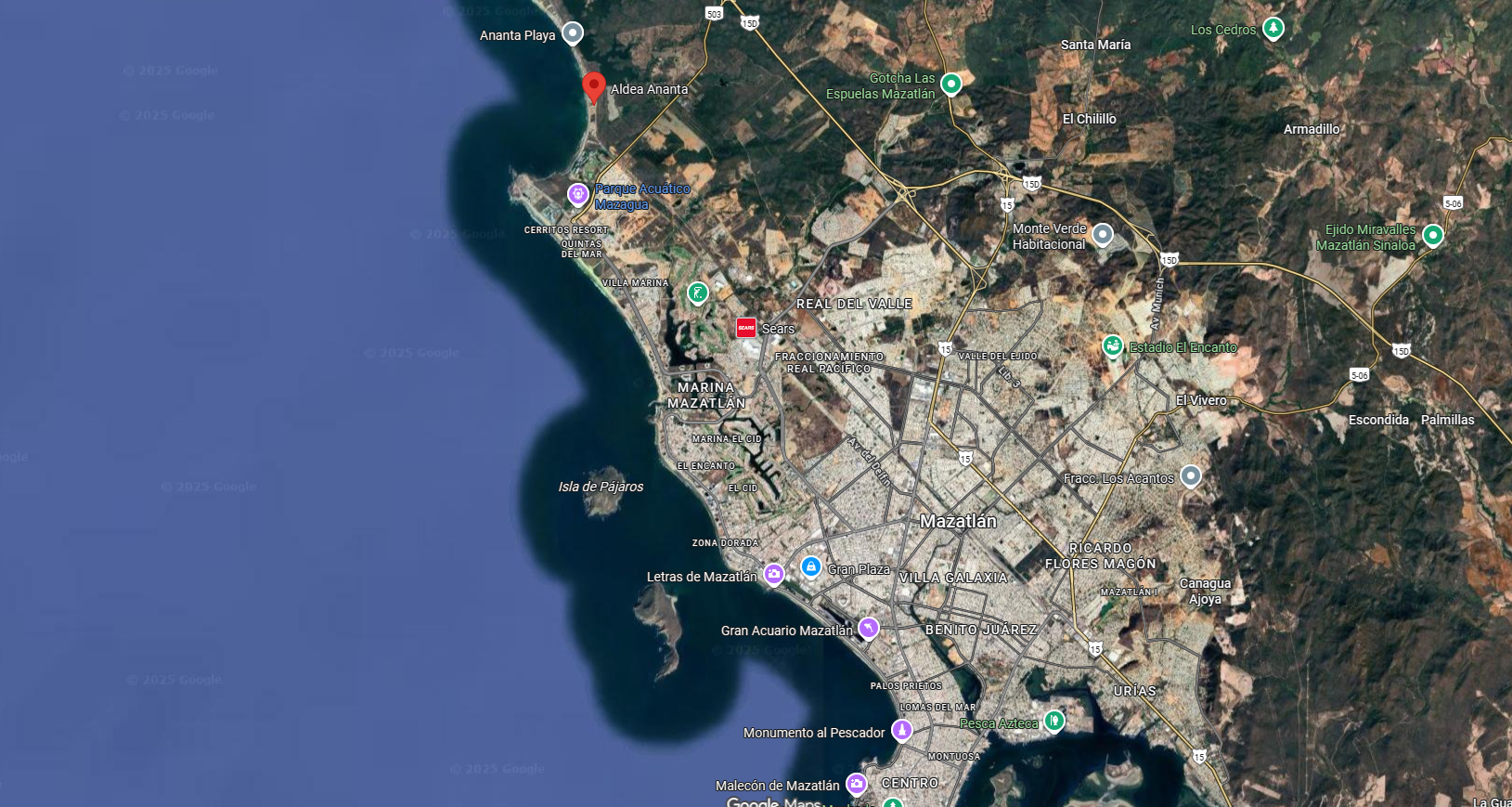 Mapa general de la ubicación de Aldea Ananta 1001 en Mazatlán