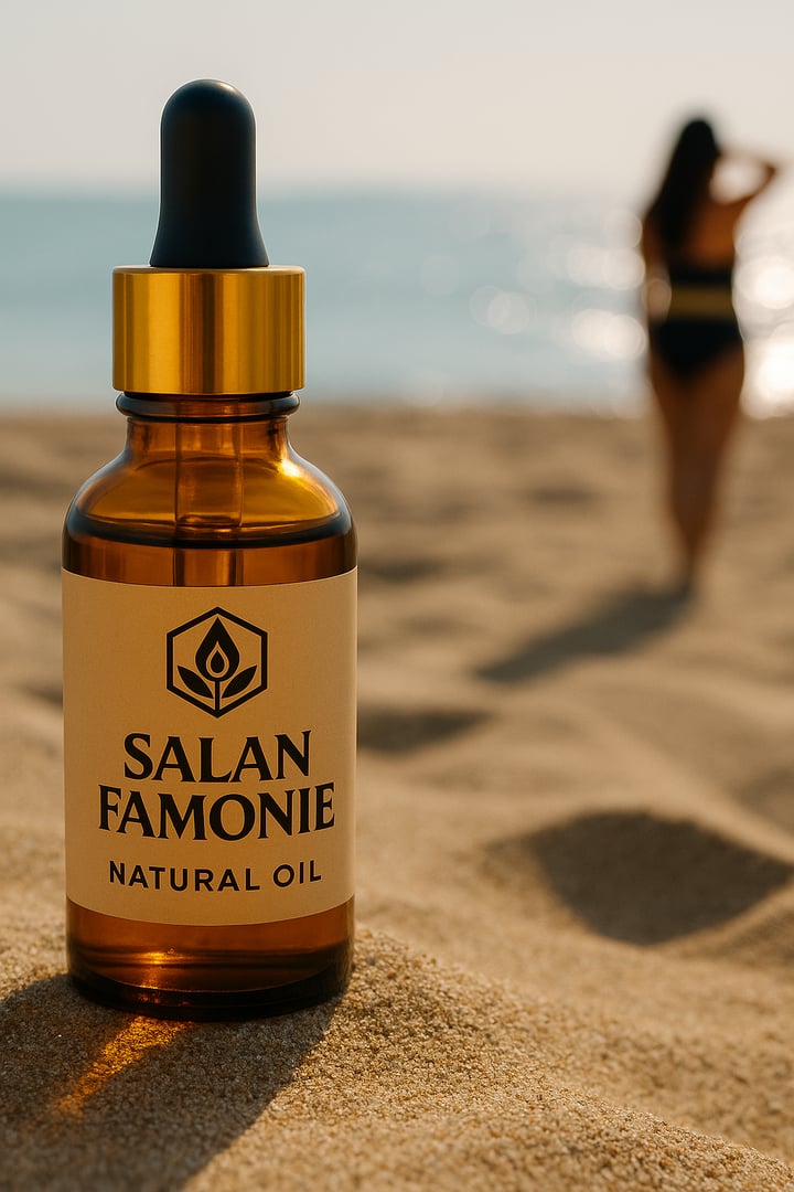 A bottle of Salan Famonie Tea Tree Oil