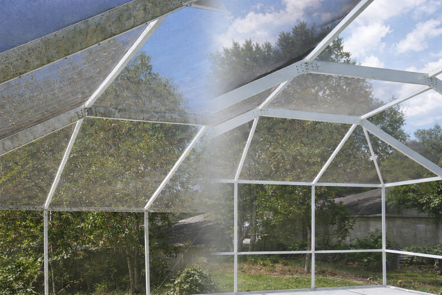 Pool enclosure cleaning before and after