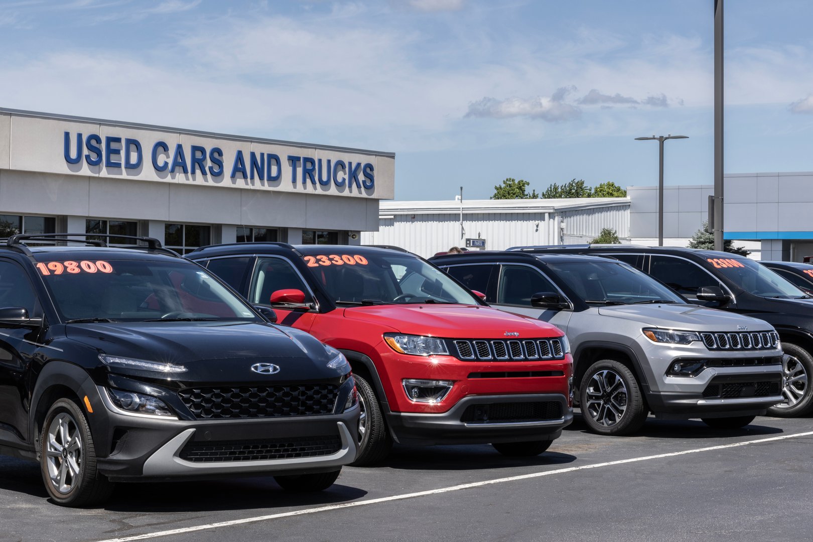 Lafayette - August 10, 2024: Used car display at a dealership. With pricing issues, used and preowned cars are in high demand.