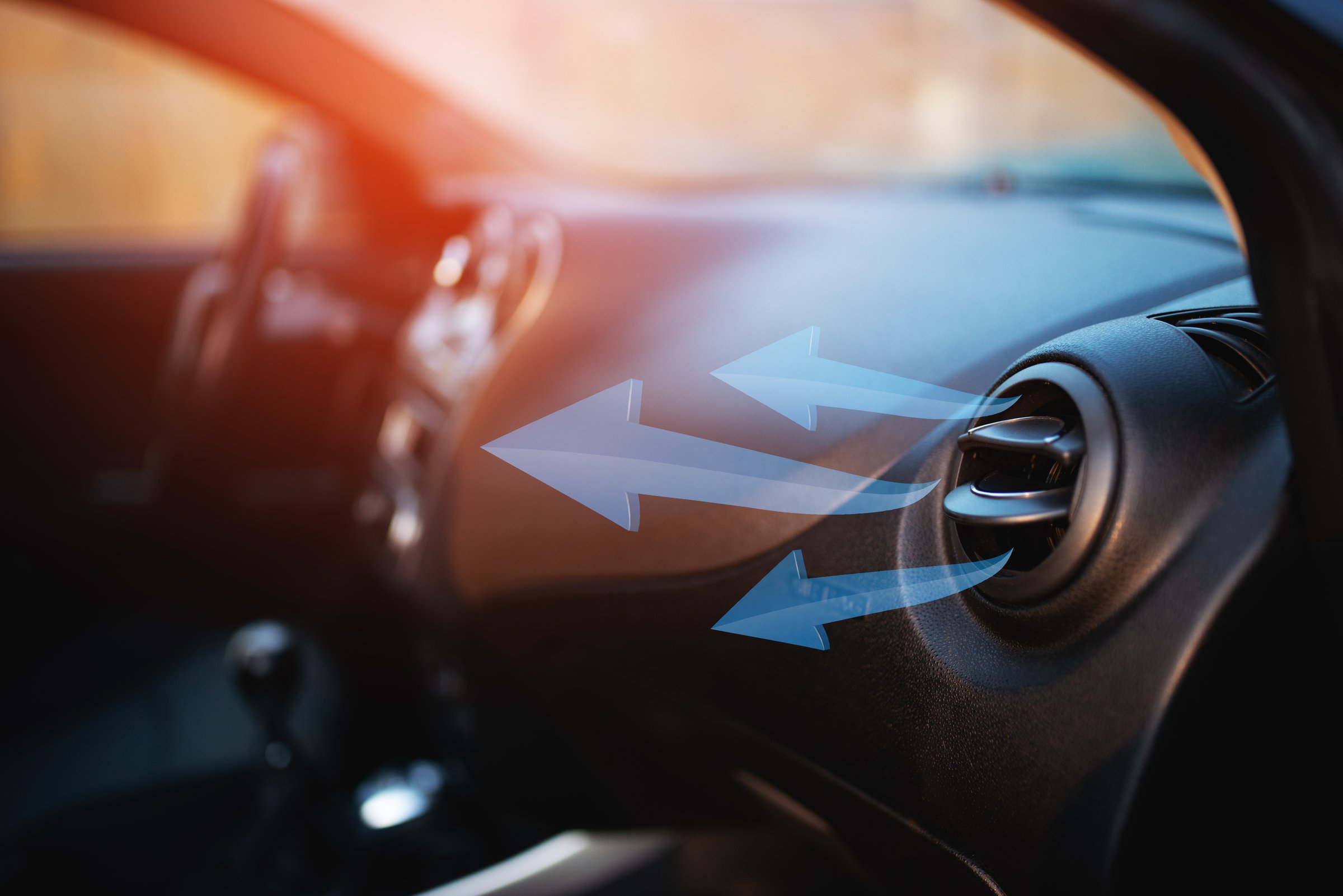 Air conditioning in the car.  Air circulates from the air vents