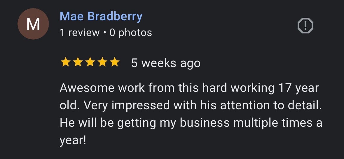 Customer review for CJJ Detailing