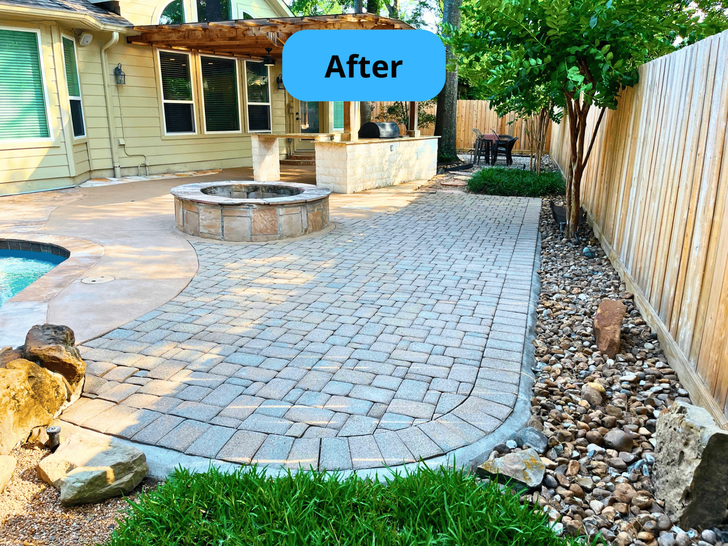 Professional pool deck pressure washing transformation showing pristine clean results