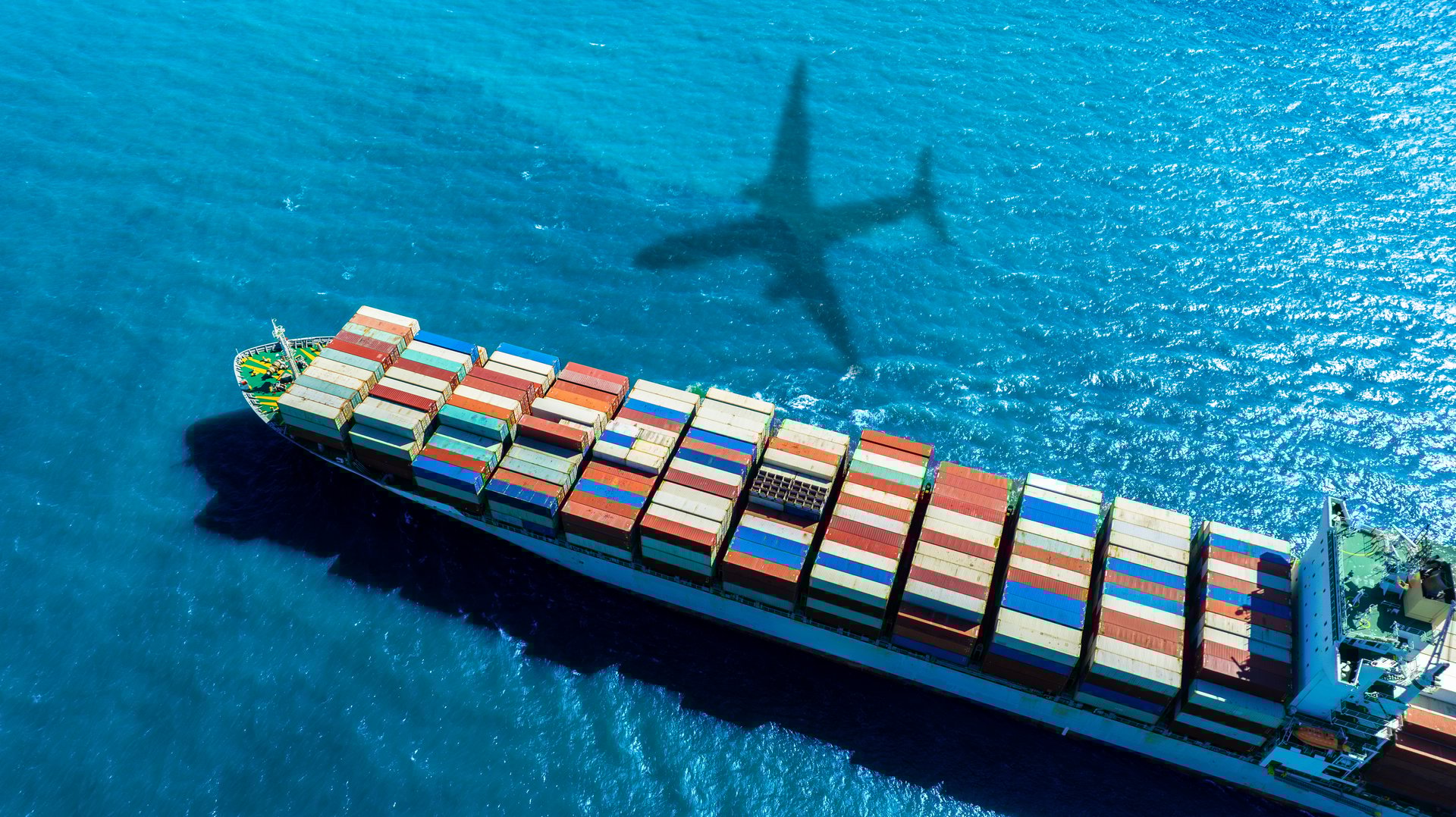 Aerial view of the freight shipping transport system cargo ship container. international transportation Export-import business, logistics, transportation industry concepts