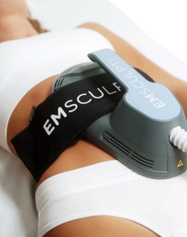 EMSlim treatment session showing professional body contouring procedure