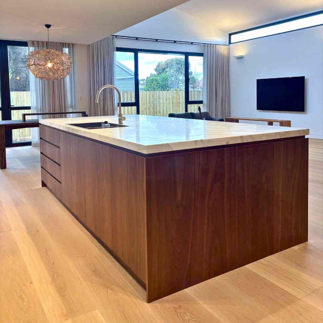 Custom cabinetry detail with integrated handles and premium hardware