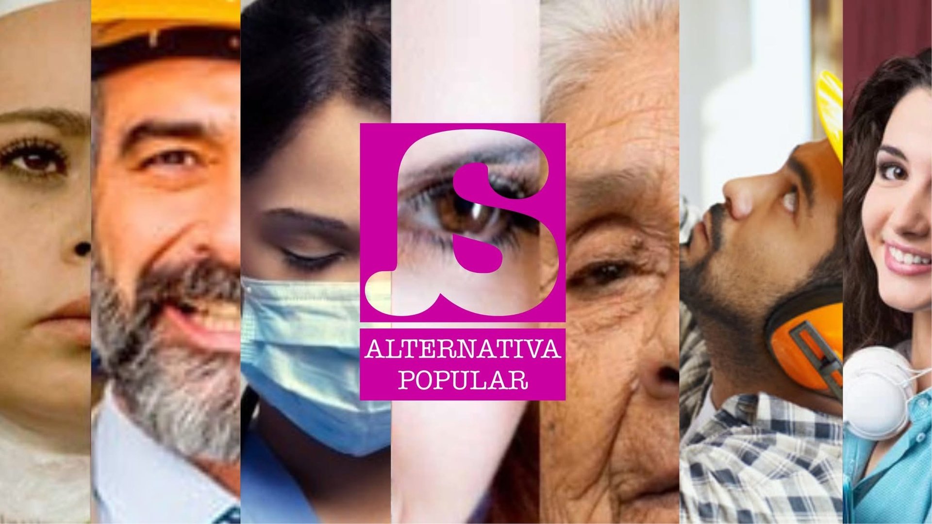Collage of diverse faces representing various professions and ages, with Alternativa Popular logo in the center.