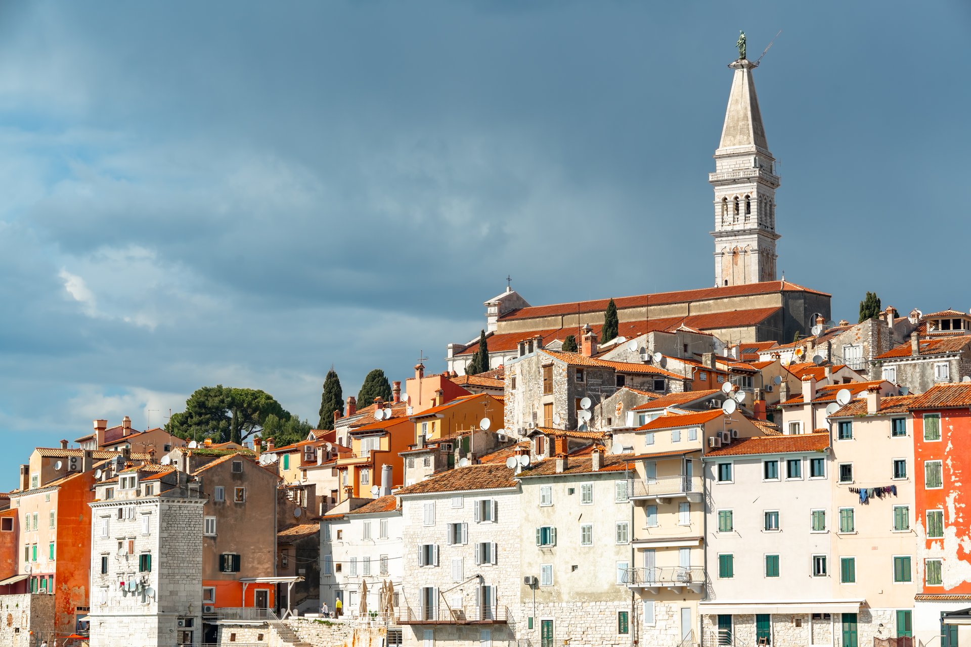 Famous view of old town of Rovinj, popular travel destination to Croatia