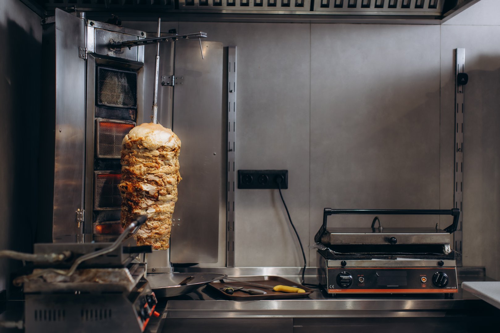 Gyro meat rotating on vertical spit