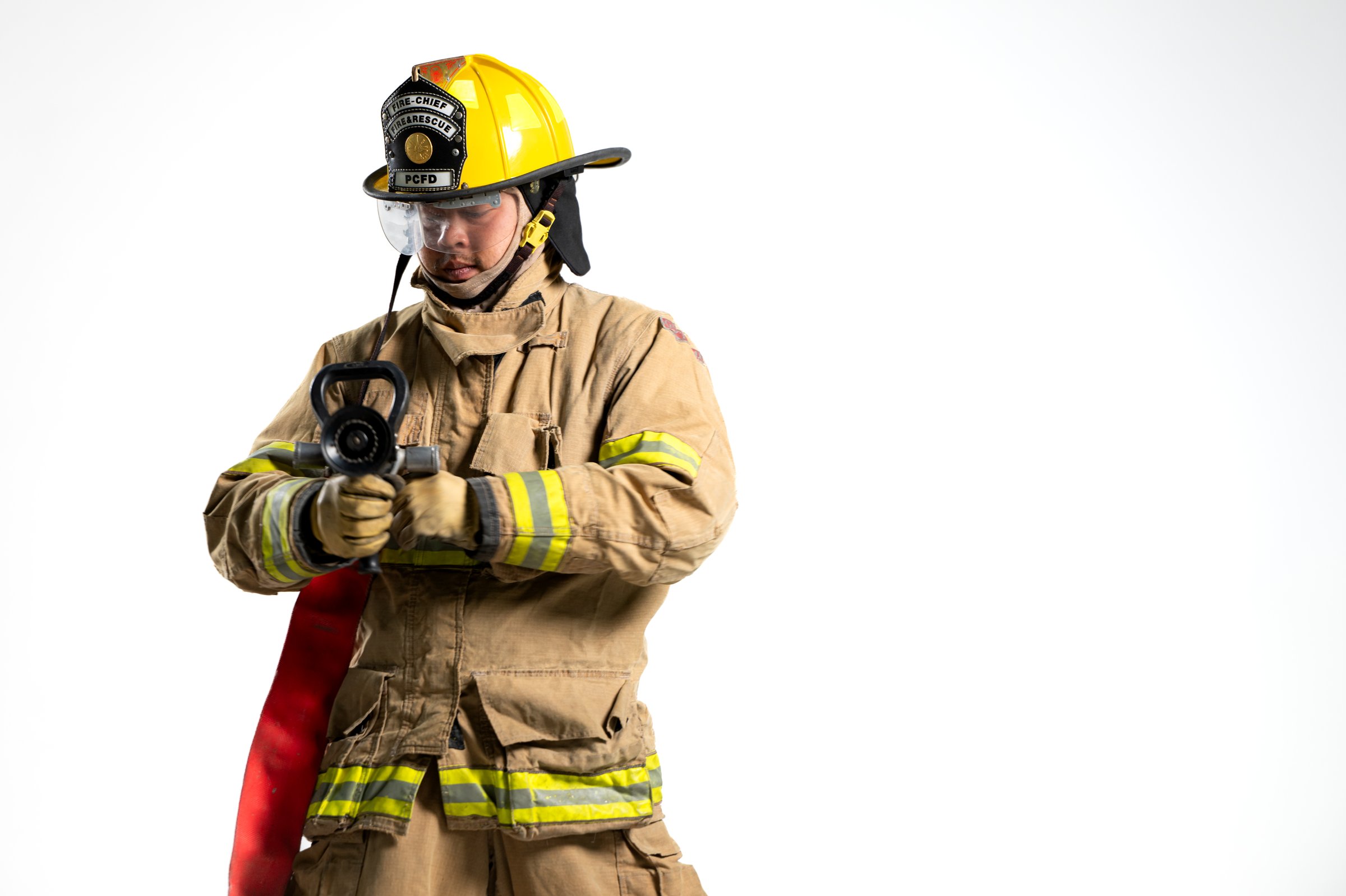 Portrait of a firefighter in protective uniform