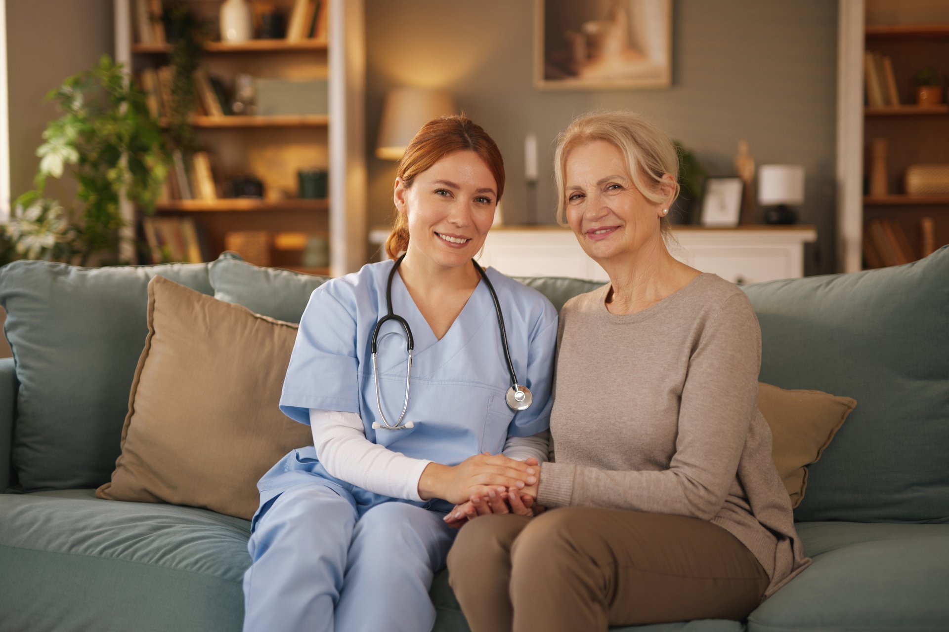 Mobile notary providing professional services to elderly client at home