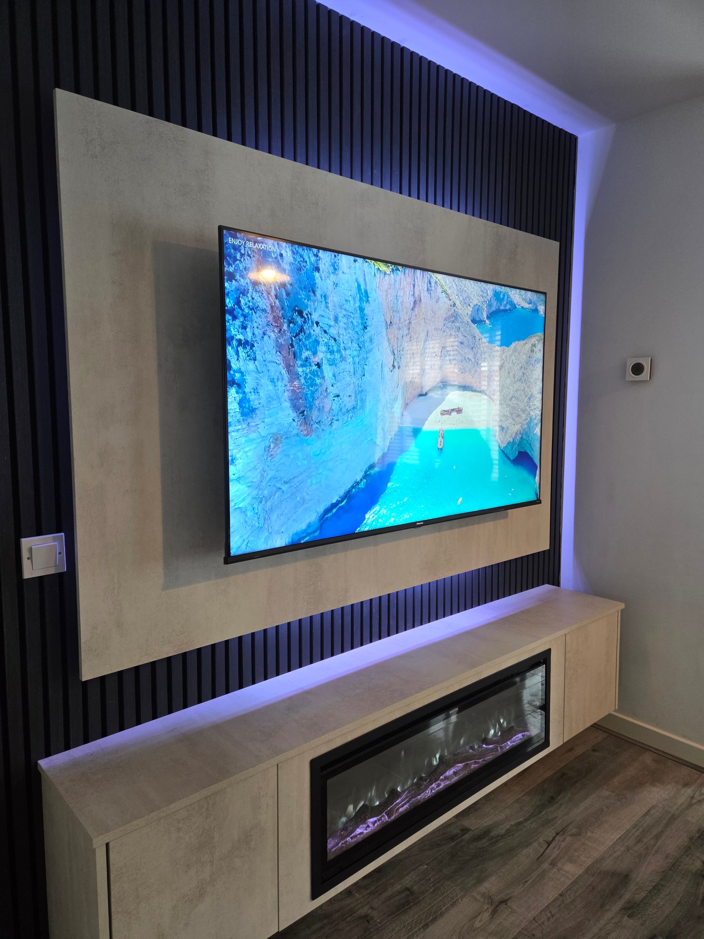 Contemporary media wall with LED lighting