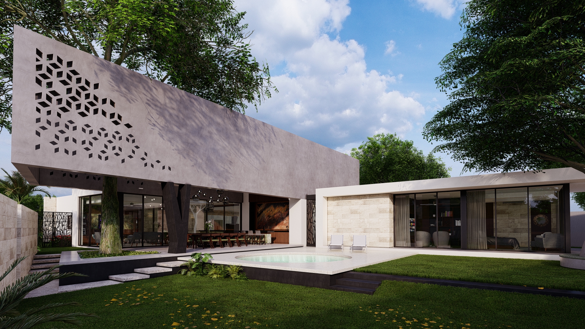 Casa Árbol - Fachada posterior con integración al jardín
