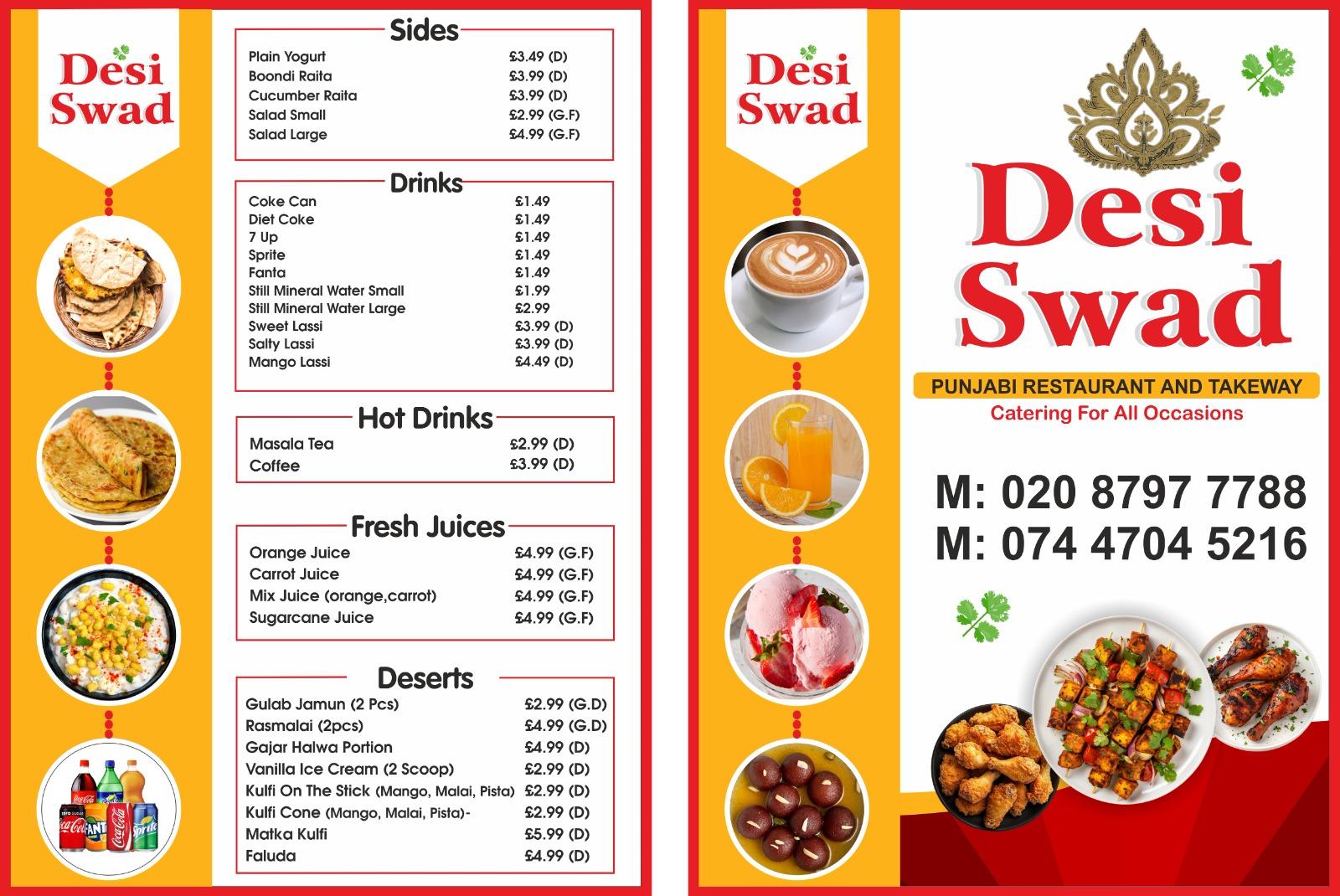 Desi Swad Menu Page 1