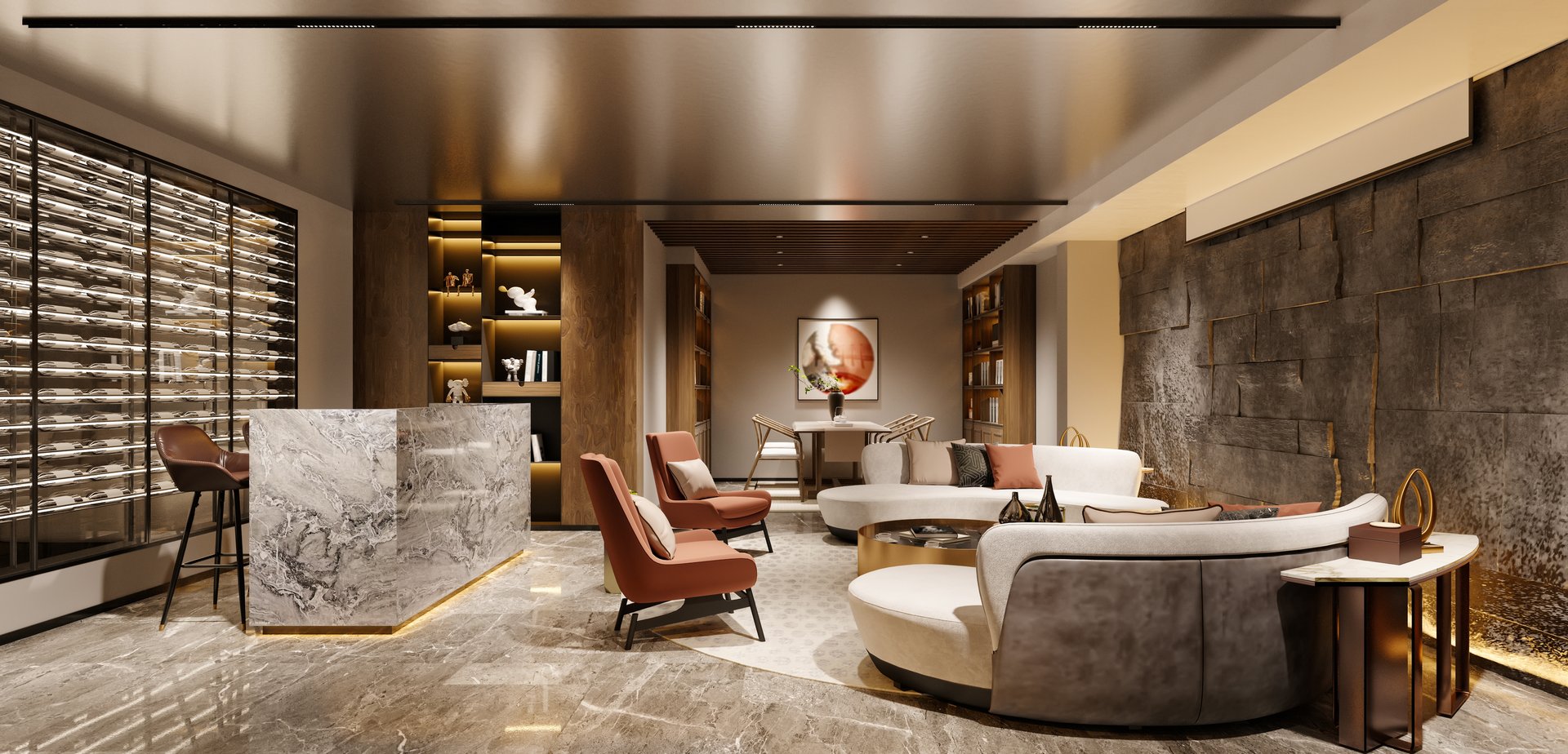 3d render of club house, fellowship, society interior. Country Club.