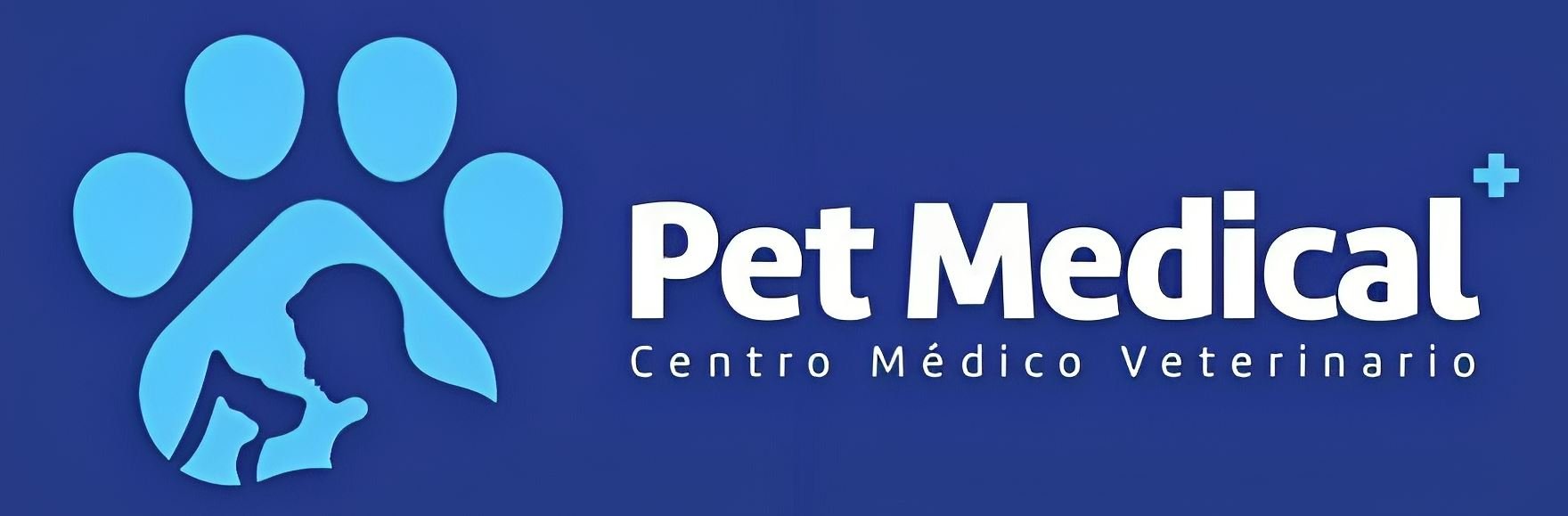 Logo of Pet Medical Centro Médico Veterinario with a blue paw print and animal silhouette.