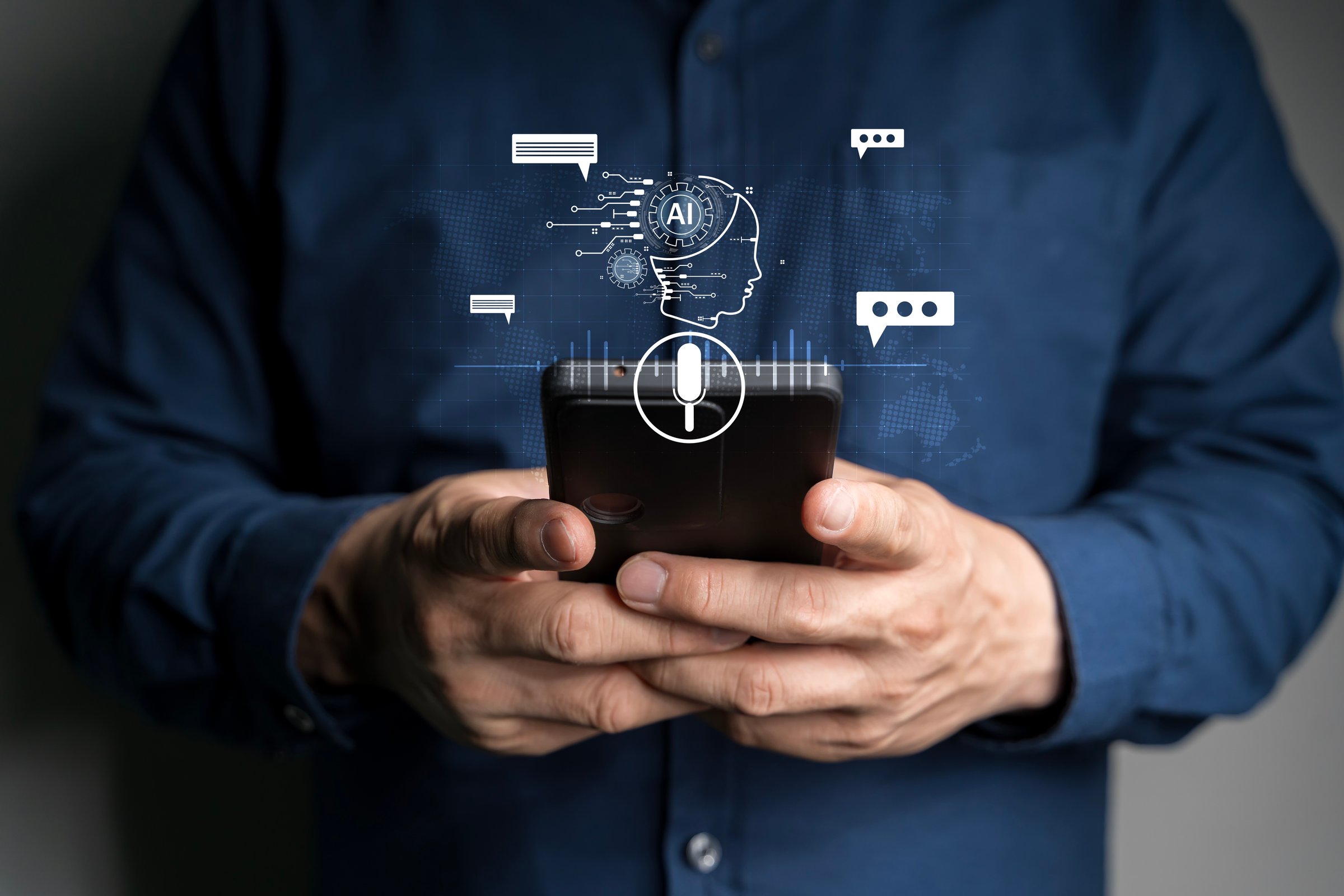 Chatbot artificial intelligence intelligent robot technology AI. Artificial intelligence technology automatically responds to online messages to help customers instantly, user chatting in messager.