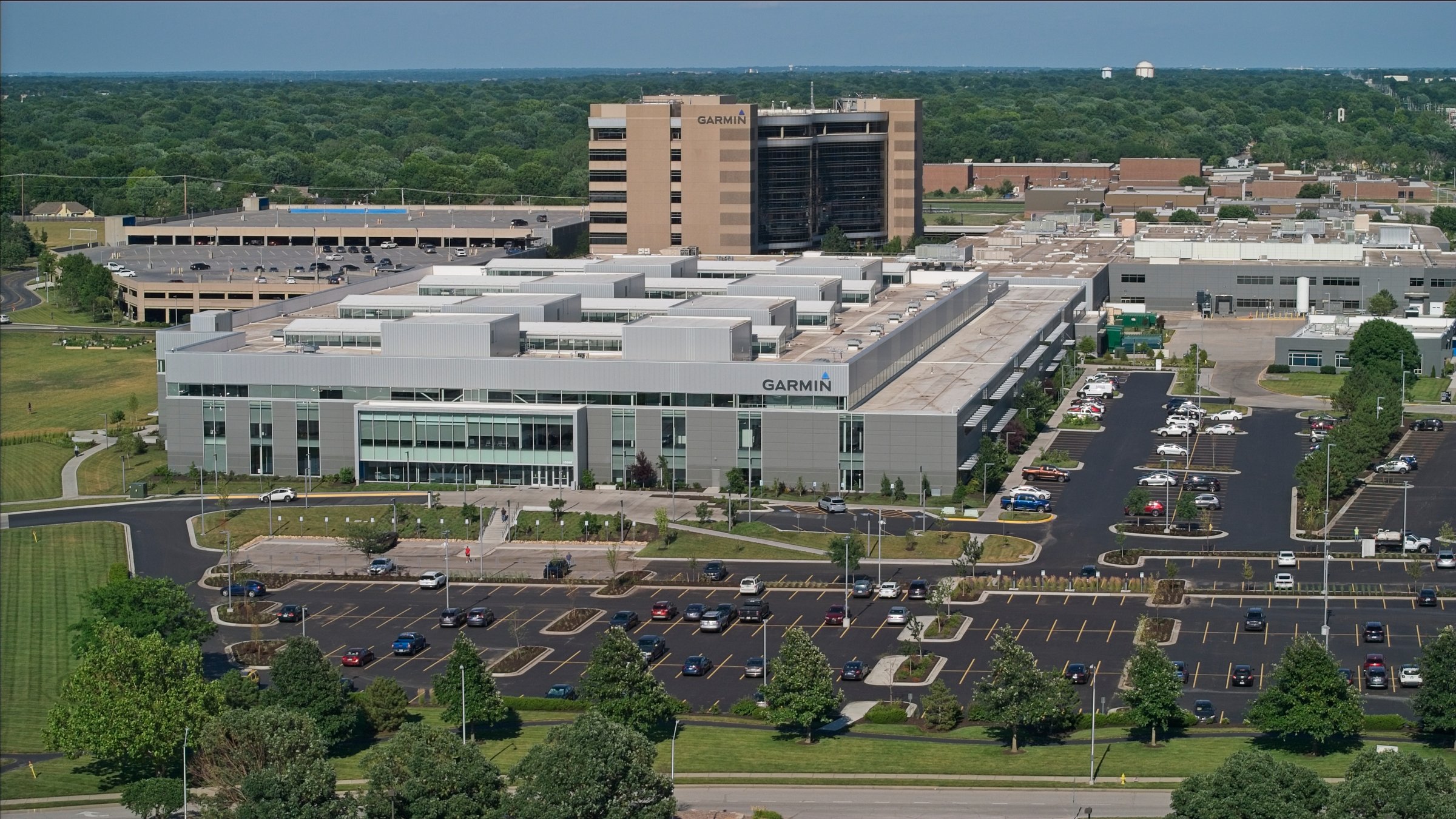 Aerial view of Garmin International corporate headquarters campus