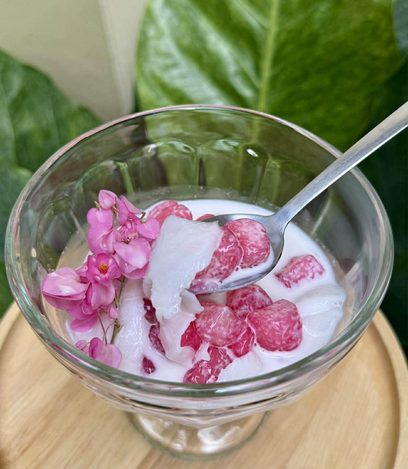 Traditional Red Ruby with House-made Coconut Ice Cream - Classic Thai dessert