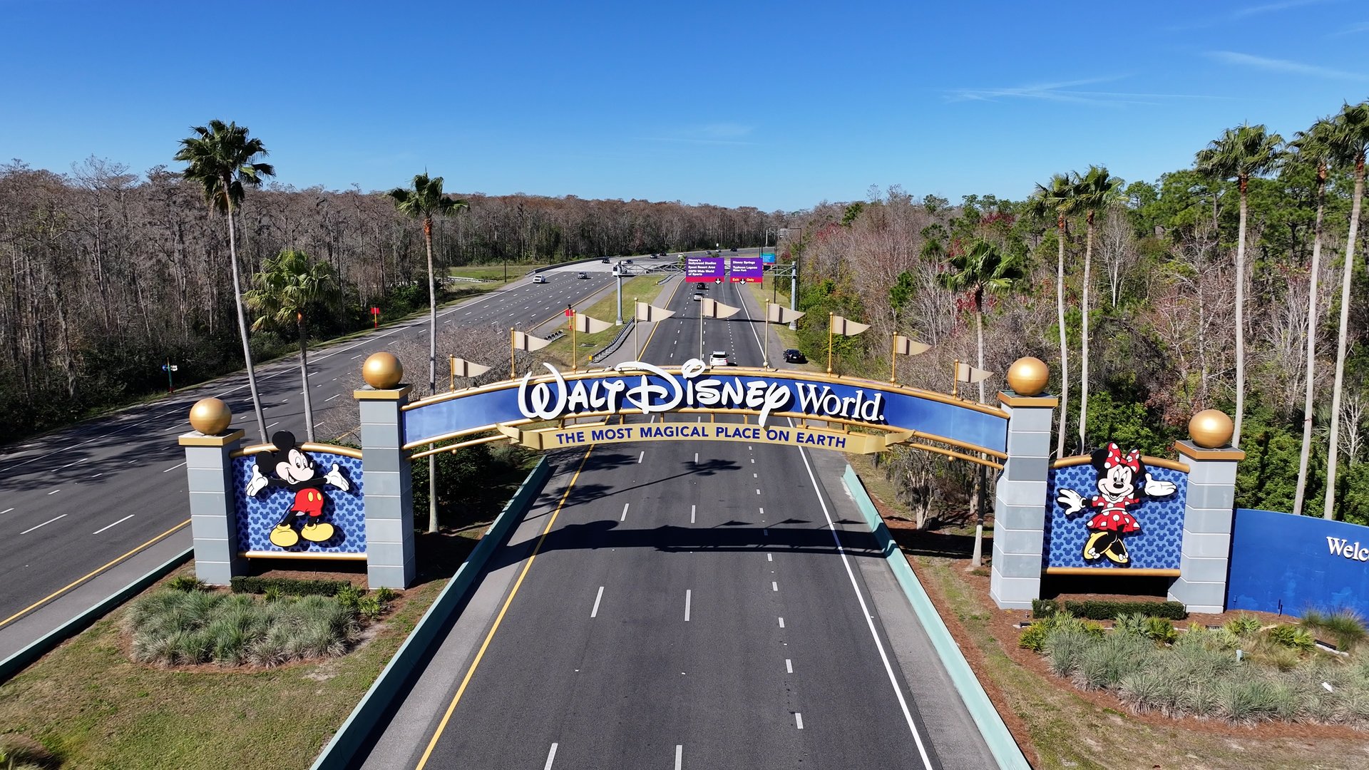 Disney Springs Portal At Orlando In Florida United States. Magic Kingdom Entrance. Walt Disney Scene. Highway Road Scenery. Disney Springs Portal At Orlando In Florida United States.
