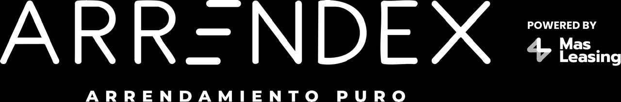 Logo of Arrendex, a company offering pure leasing services, powered by Mas Leasing, with white text on a black background.