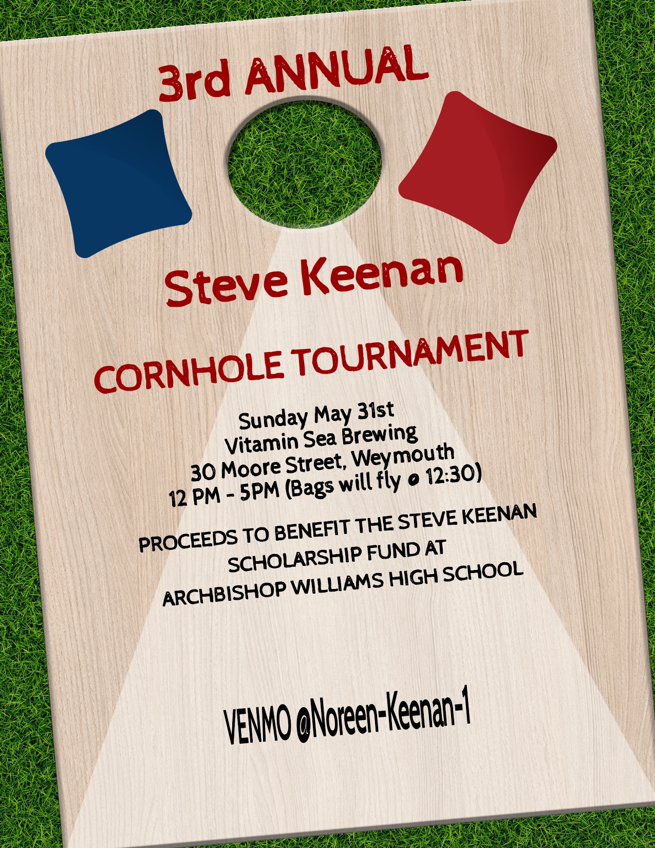 3rd Annual Steve Keenan Scholarship Cornhole Fundraiser Flyer