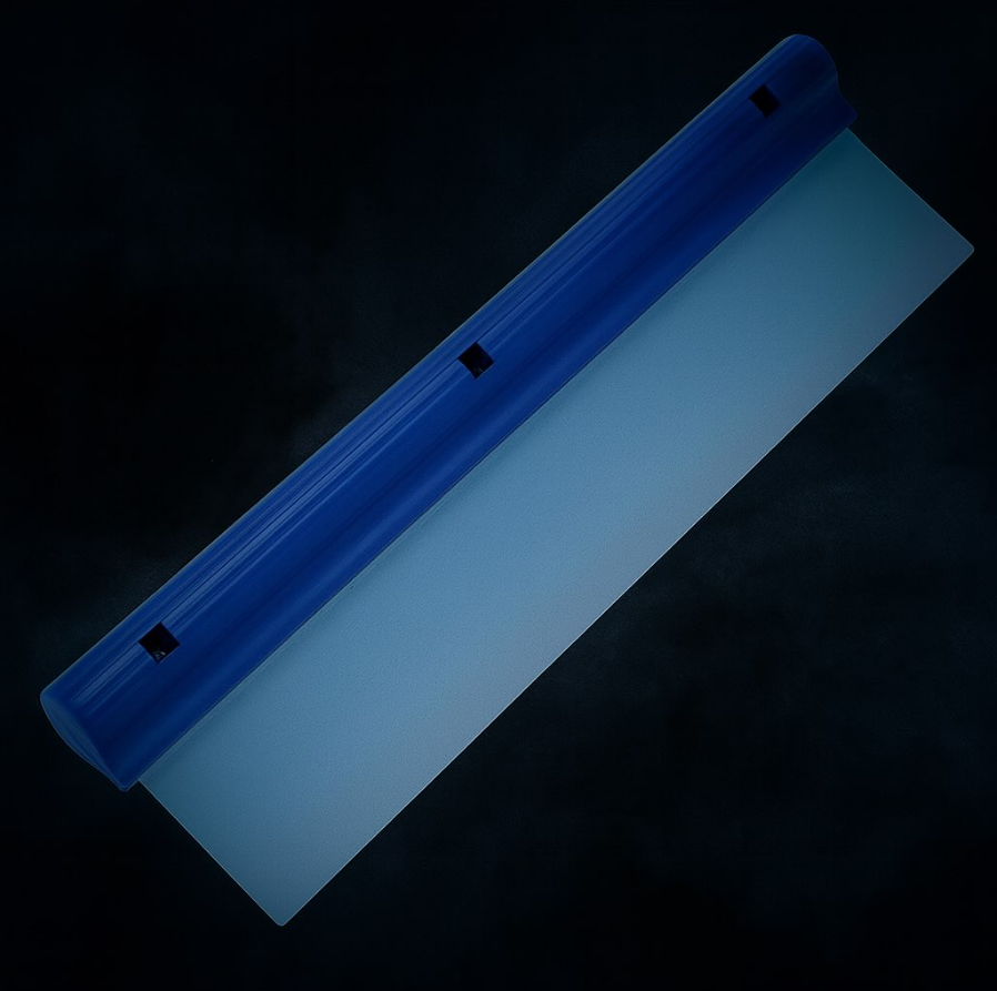 Work tools equipment chancellery for sticking glue up auto film. Advertising marketing for cars. Black magnets, yellow, white spatula, office blades, knife, scrapper, levelling for work. Technology