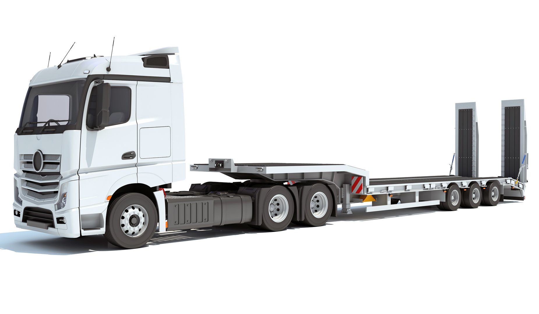 Heavy Truck with Lowboy Trailer 3D rendering