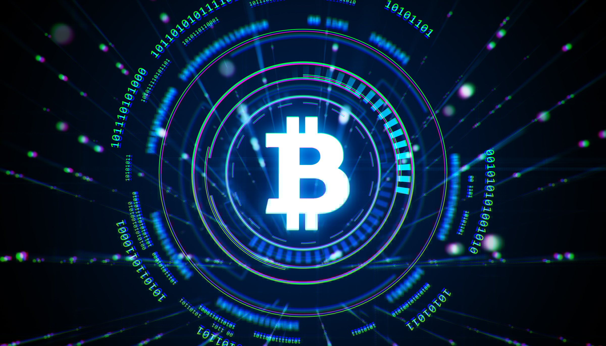 Bitcoin symbol glowing in neon