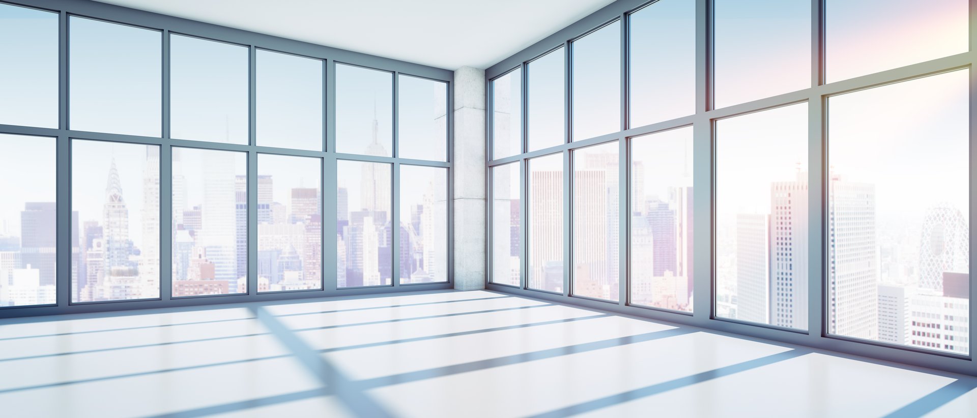 Manhattan luxury high-rise interior with marble floors and skyline views - Marbleblu Stone Care professional marble restoration services NYC