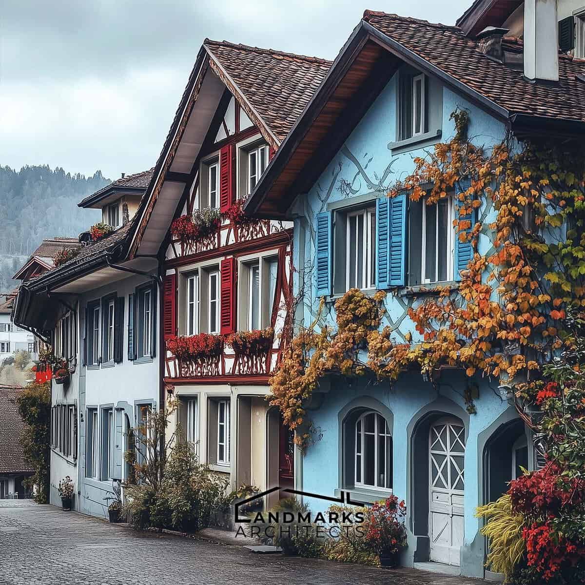 Beautiful lakeside town on Lake Zurich with traditional European architecture