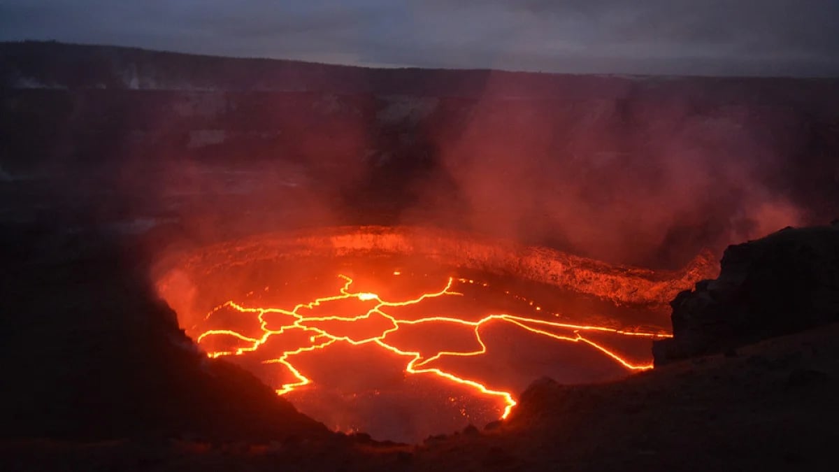 Kilauea volcano with active lava flows and dramatic volcanic landscape on the Big Island of Hawaii
