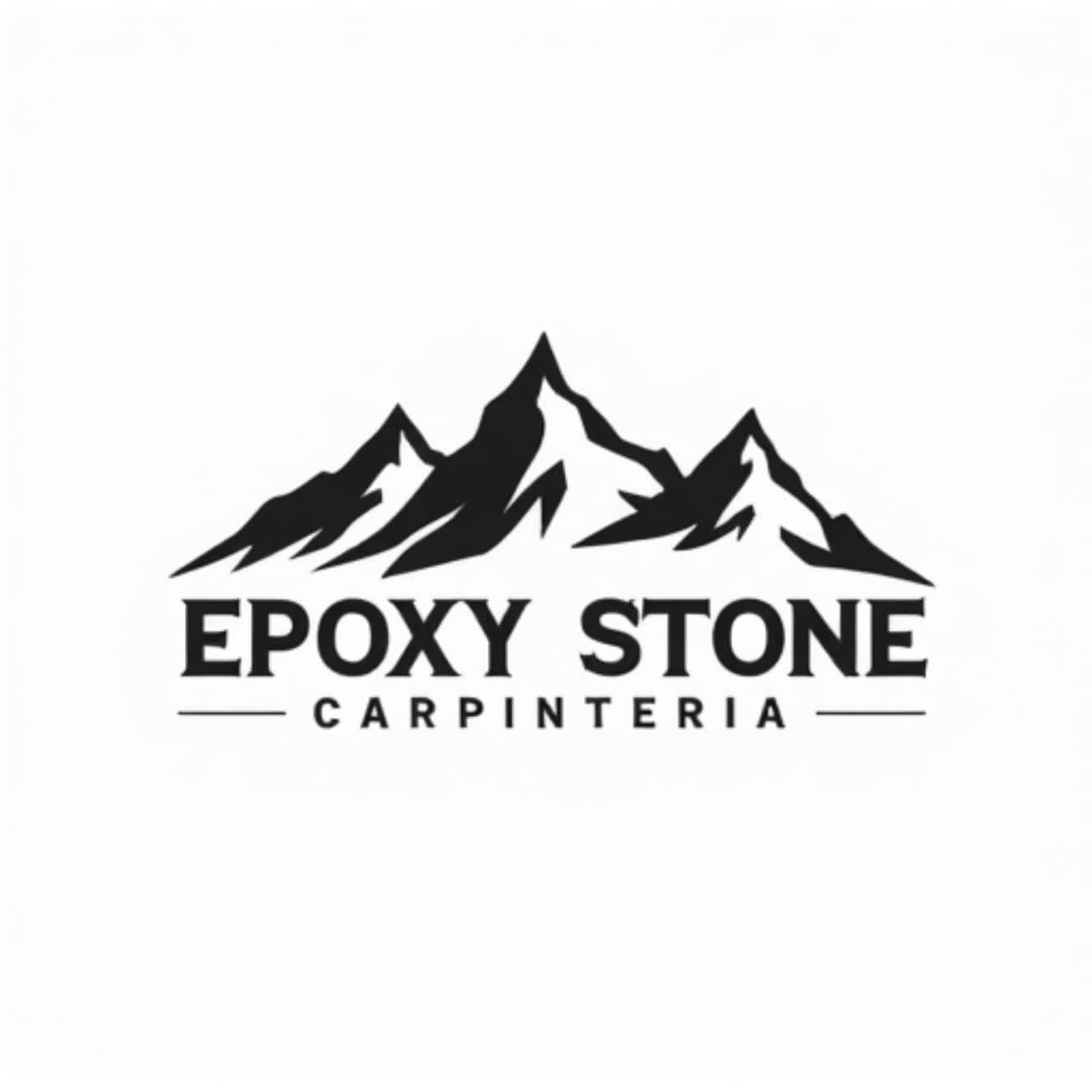 Logo with stylized mountain peaks and the text Epoxy Stone Carpinteria below.