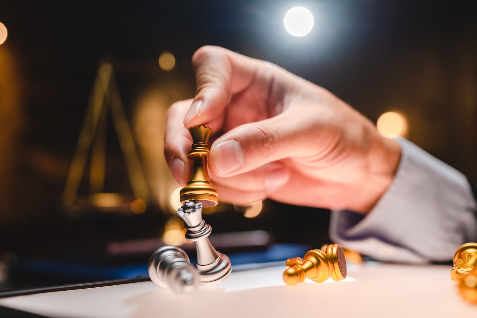 Leadership strategy or strategic planning and human resources organization risk management, Hand choose king chess fight game concept of challenge or team player or business success leadership team