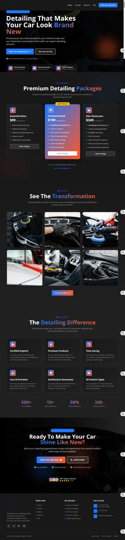 Auto detailing website design - professional landing page for car detailing service