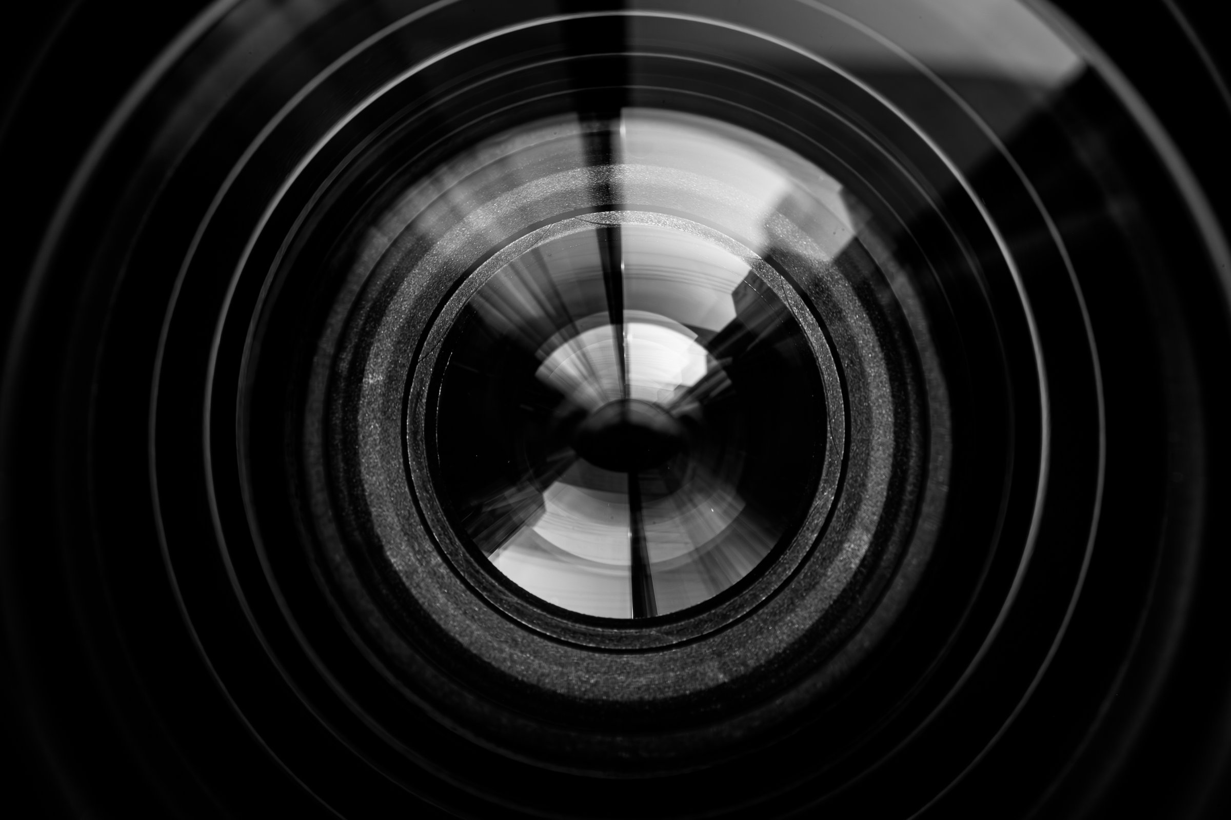 Macro camera lens,Photography Lens Extreme Close Up,Close up of DSLR, SLR or Mirrorless camera lens and see through the lenses structure inside with also the reflection on lens surface.