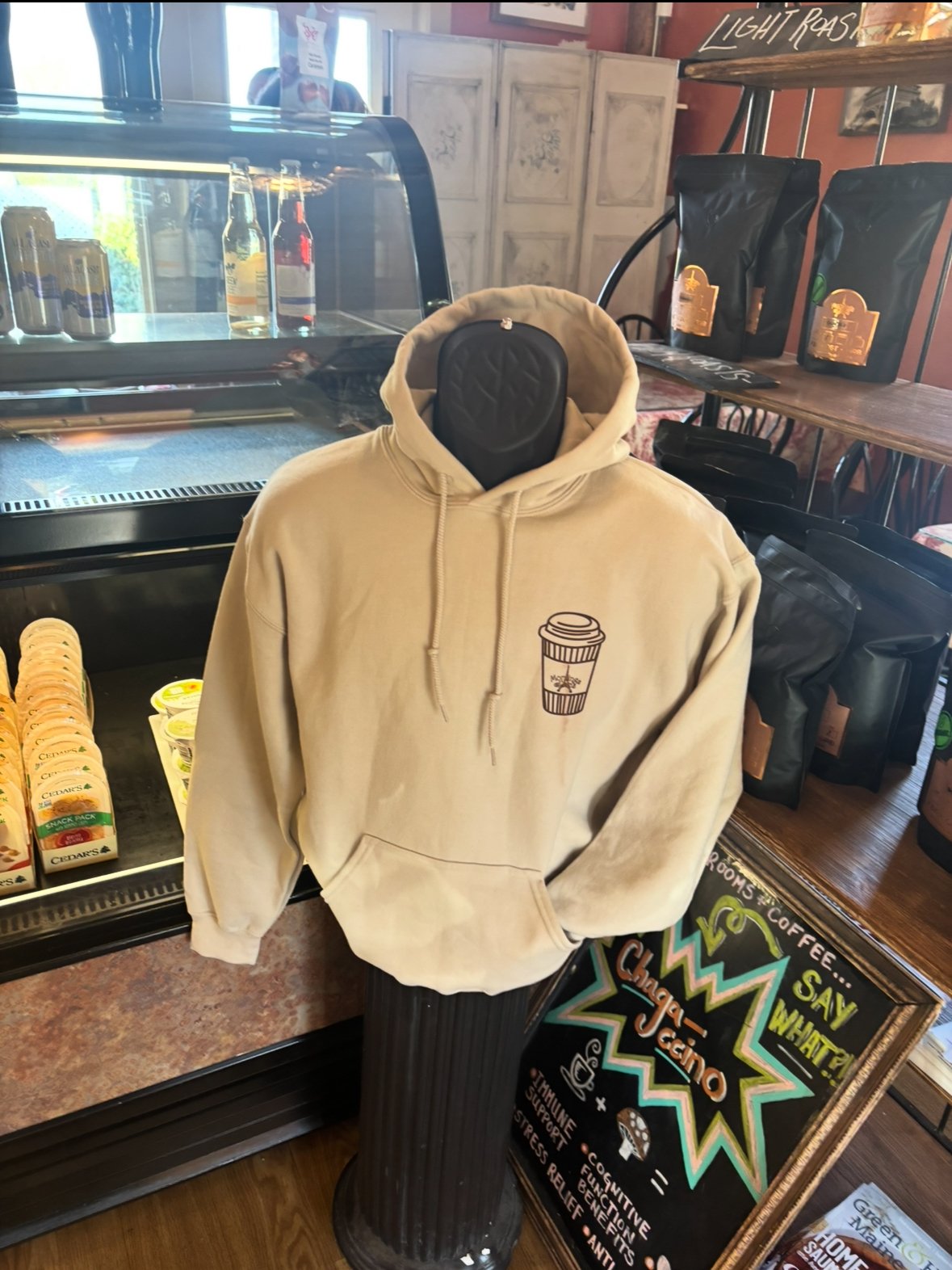 Mornings in Paris custom hoodie display in store