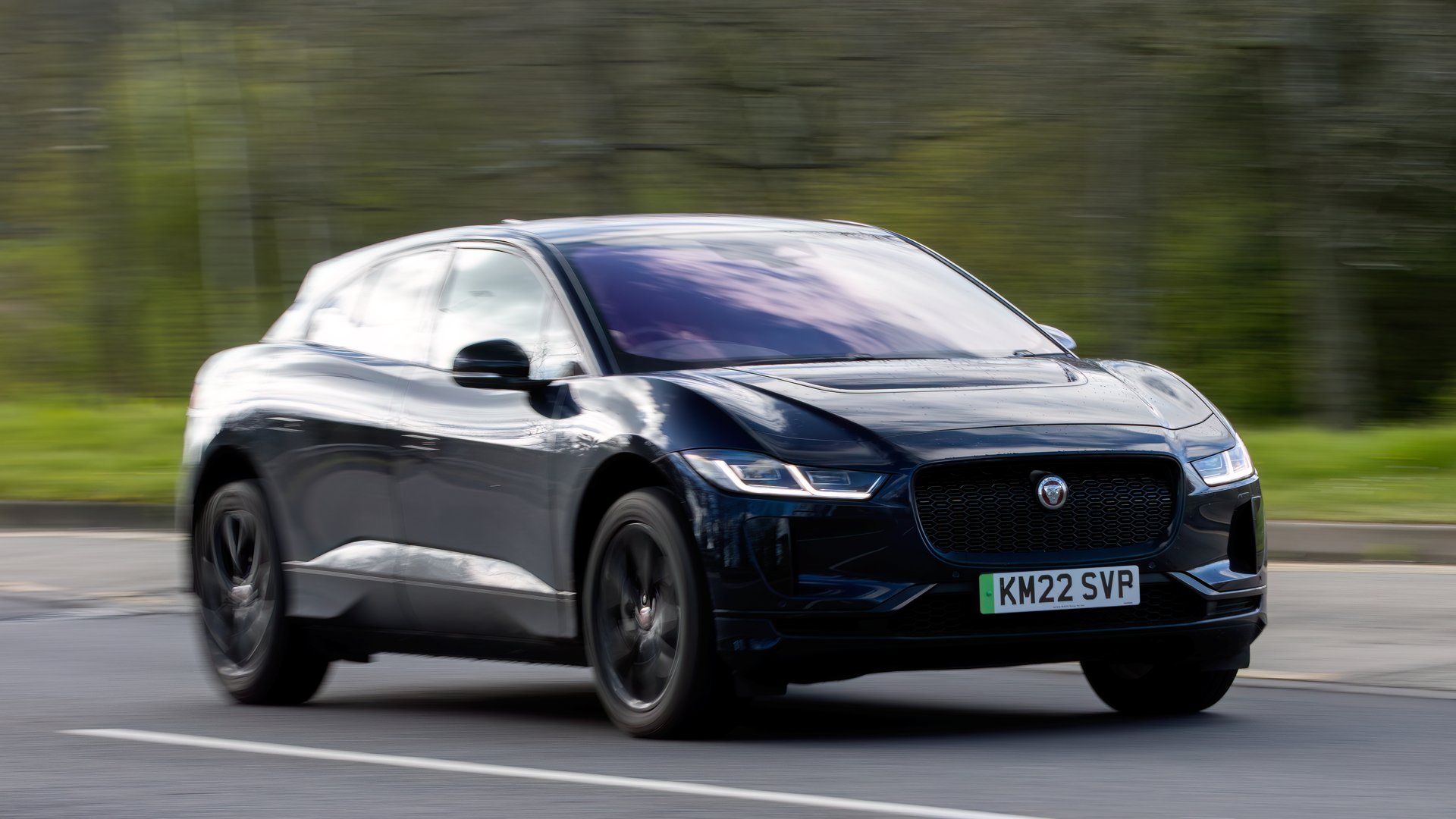 Milton Keynes,UK-Mar 28th 2024: 2022 Jaguar I-Pace electric car driving on a British road