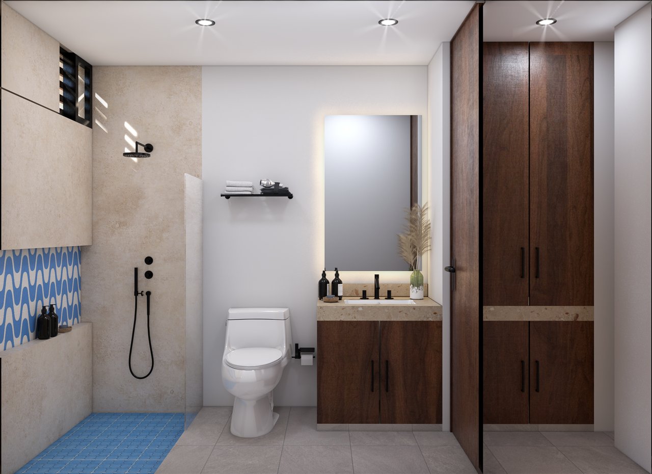 Baño principal con acabados de lujo en Amaité Telchac