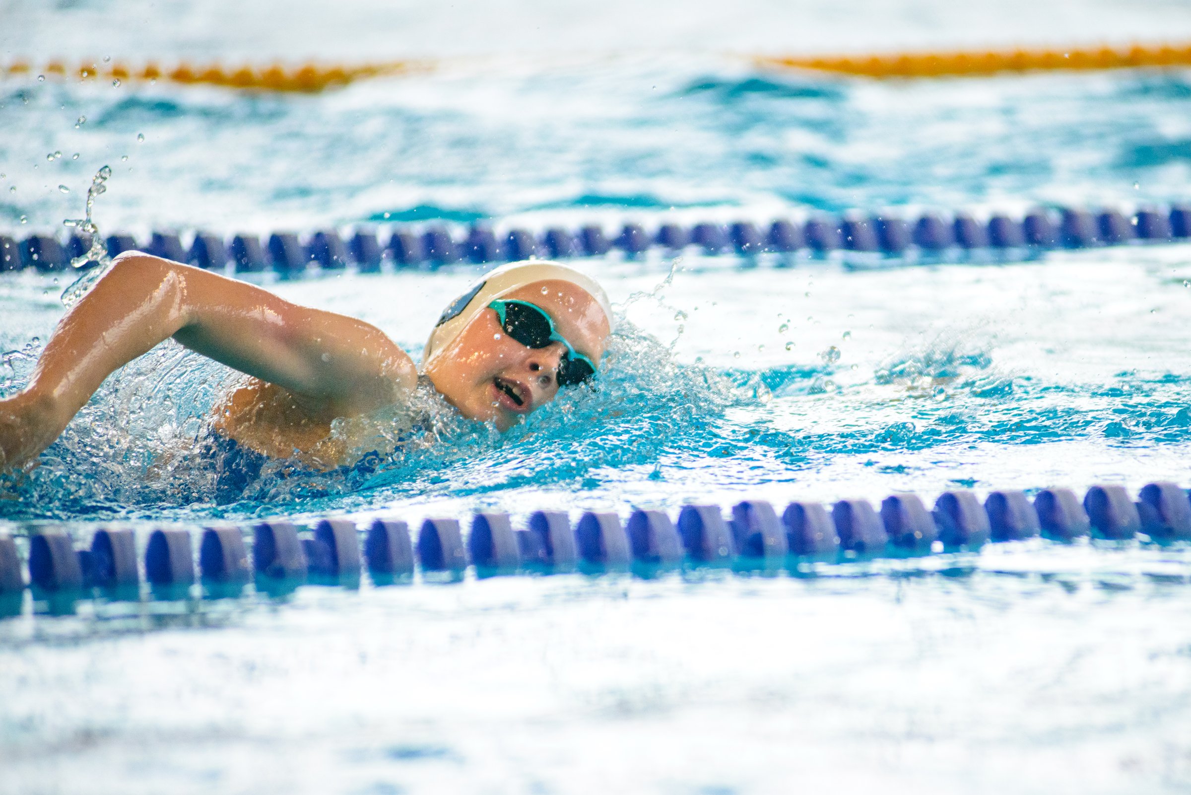 Swimmer swims freestyle swimming style in the pool