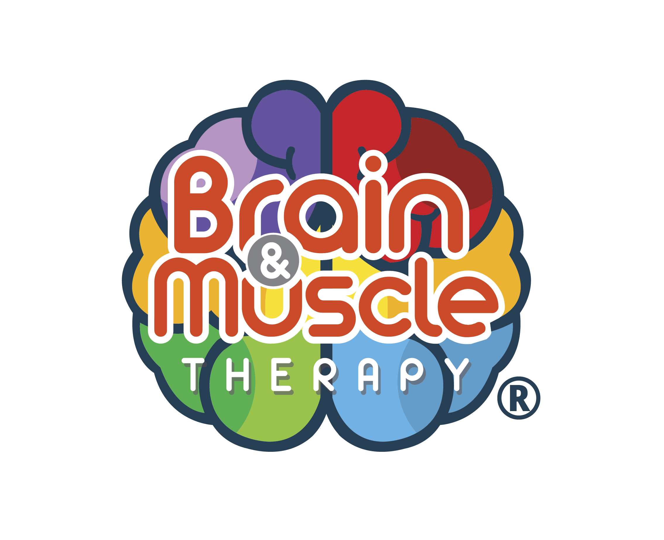 Logo of Brain & Muscle Therapy featuring colorful, abstract brain shapes with bold white text in the center.