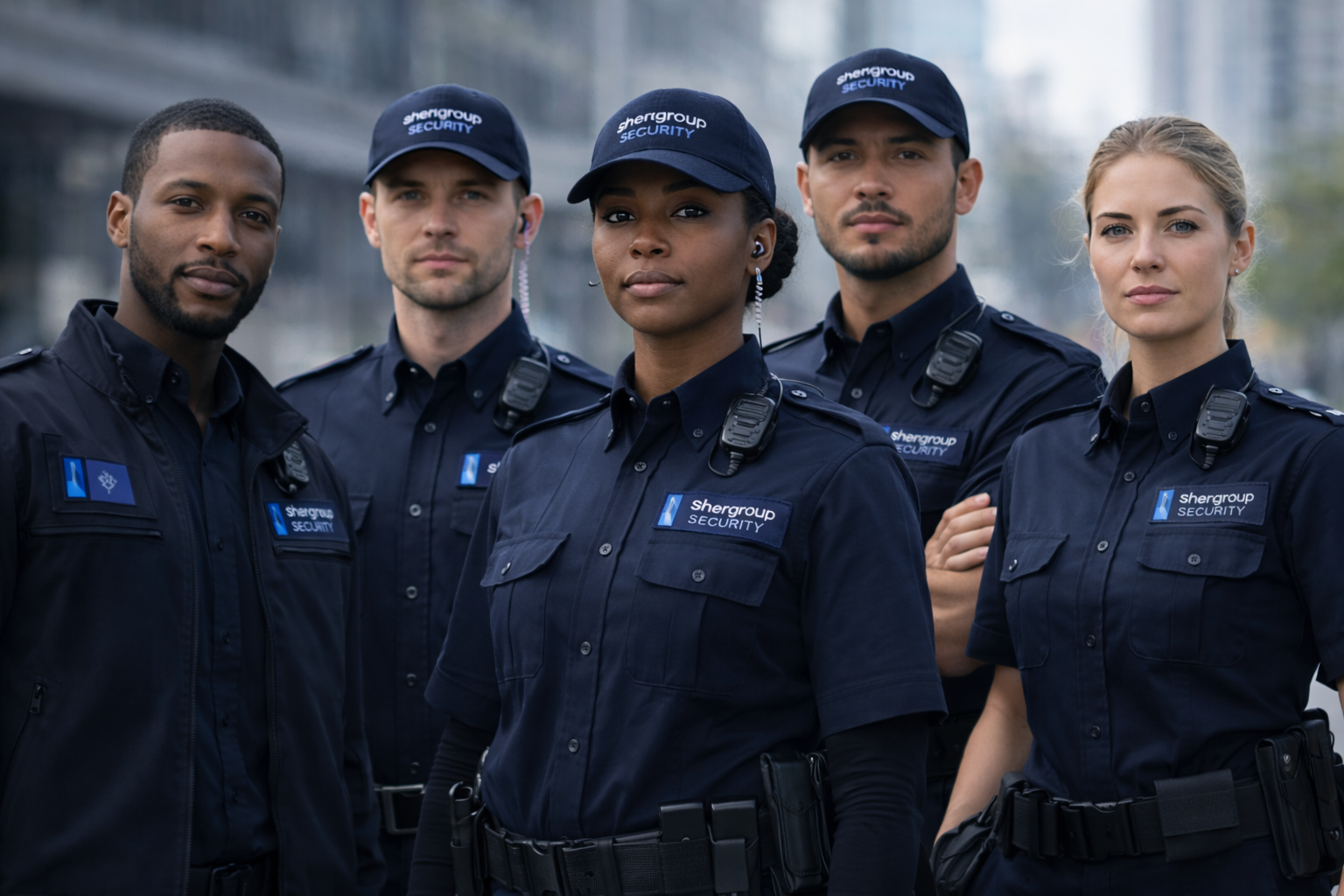 Retail Mall Security Guard Team Standing. Shop Or Store Protection