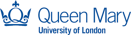 Logo of Queen Mary University of London with a stylized crown and text in blue.