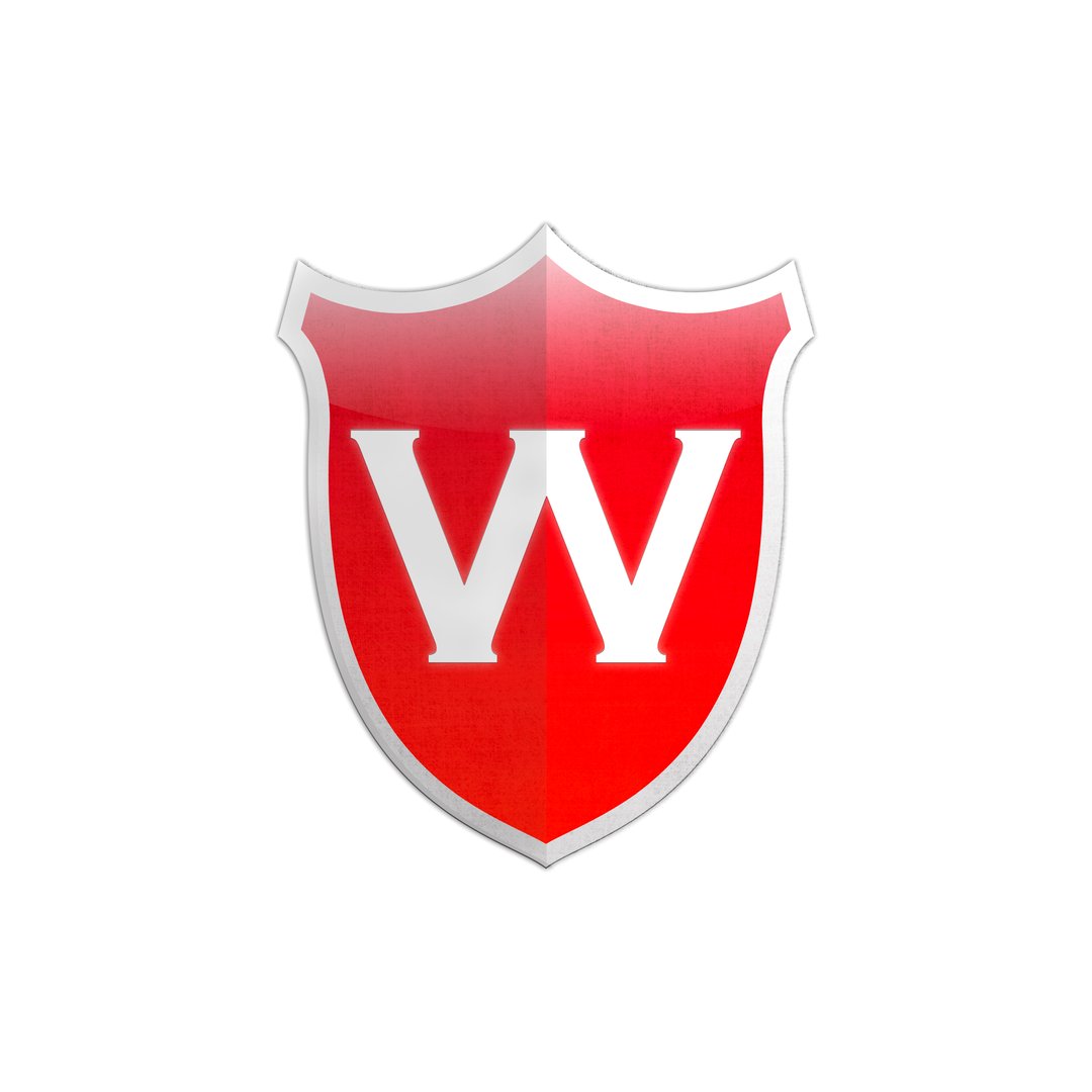 Illustration with letter W secure shield on white background.