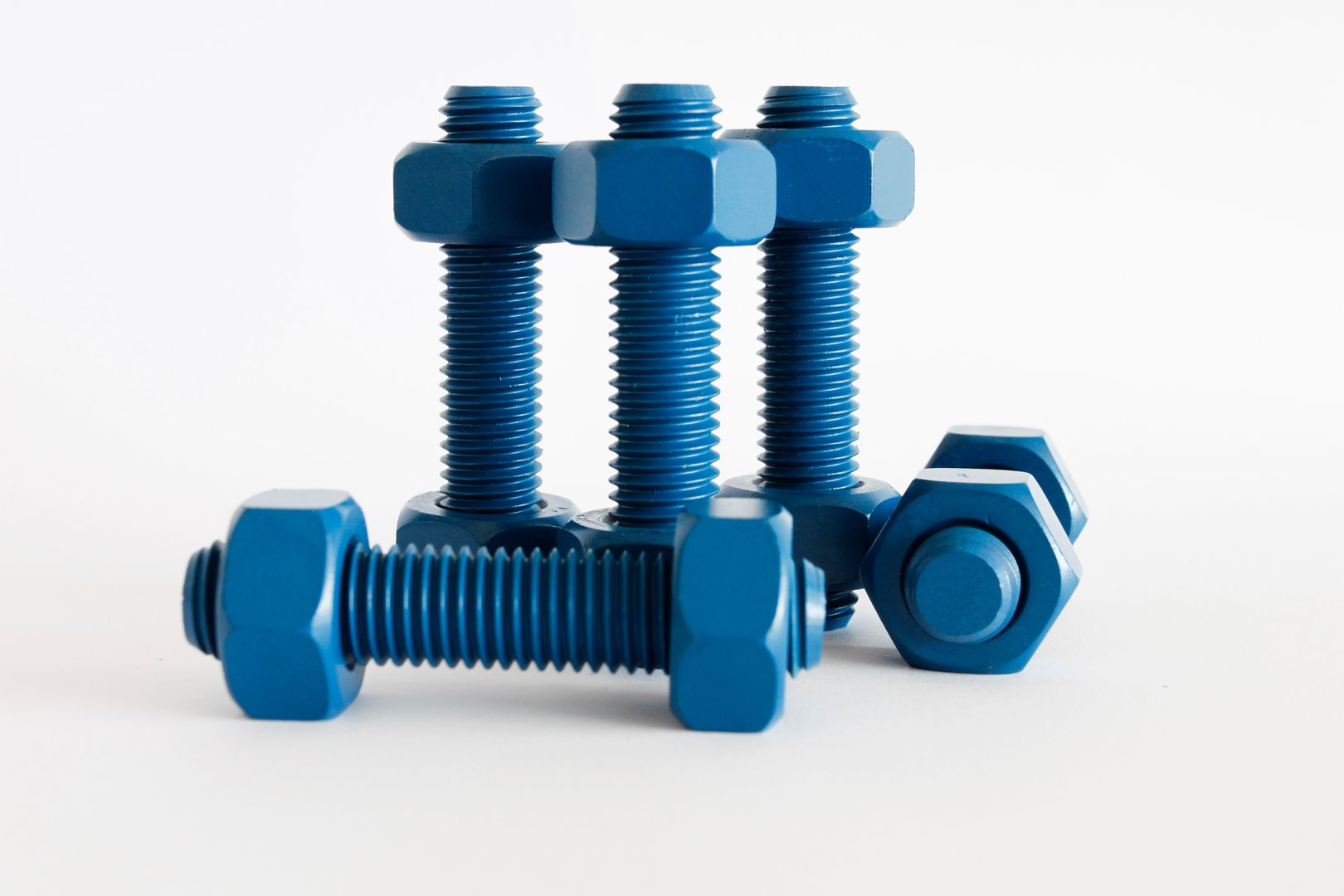 Xylan bolt and nut in blue coated with PTFE