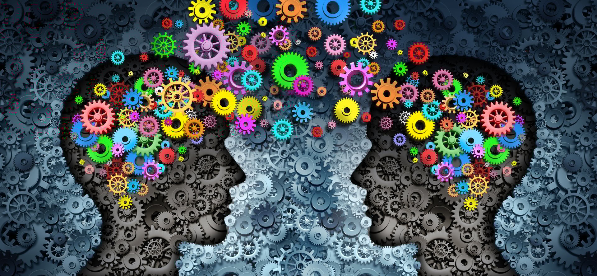 Creative Exchange Concept and learning development or education skills and business training symbol of technology and brain function representing engineering and intelligent creativity as gears and cogs metaphor.