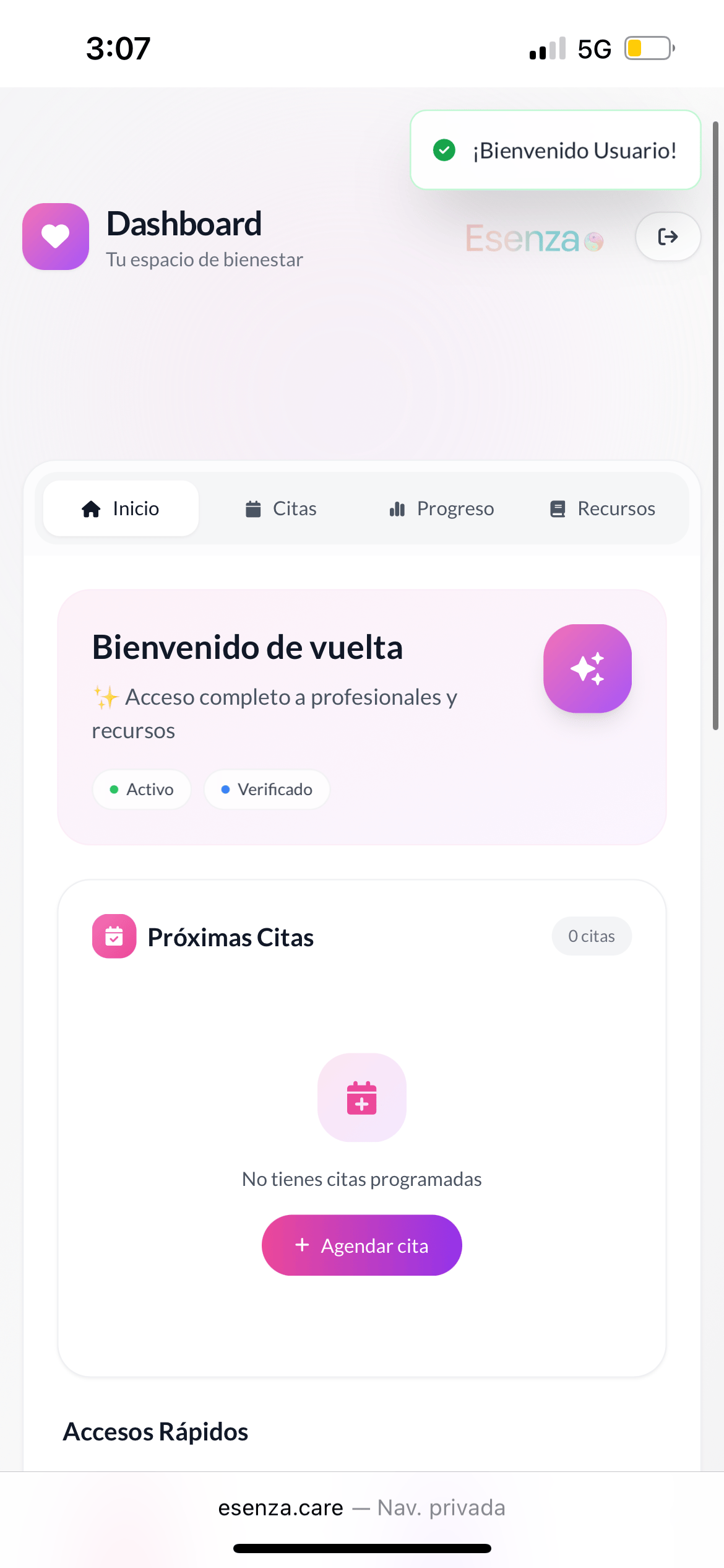 Dashboard Paciente Esenza