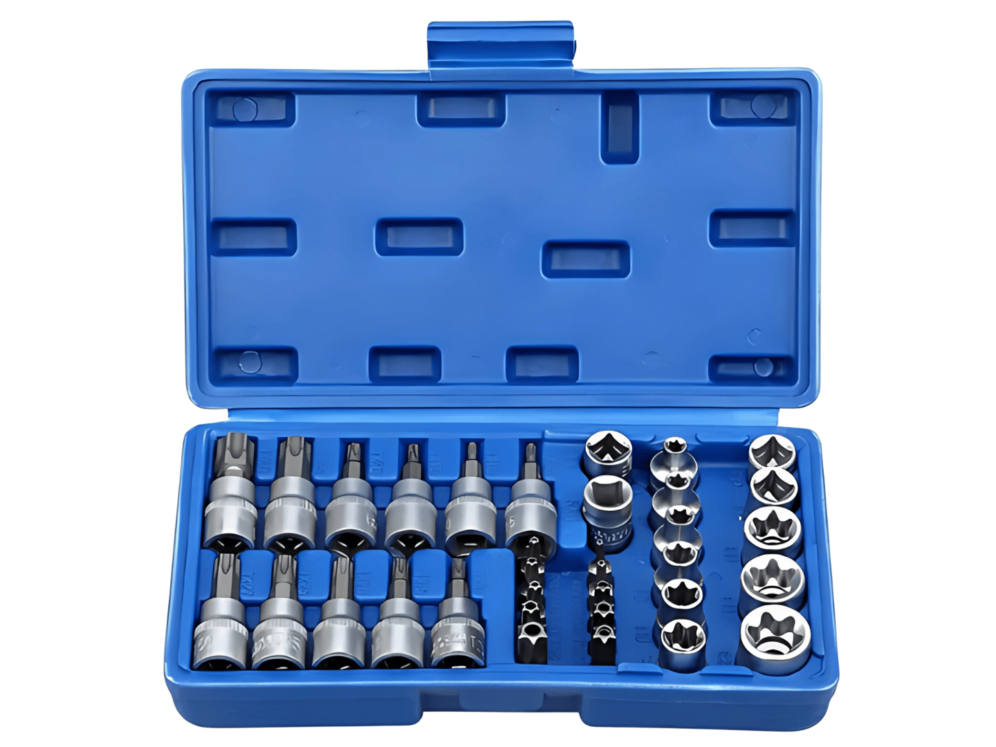 HJ069 Juego de Dados y Puntas 3/8 Torx 34pz Hembra y Macho